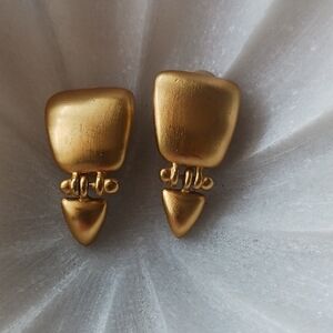 Anne Klein Brushed Gold Clip-on Earrings Vintage Articulated Bottom Signed.